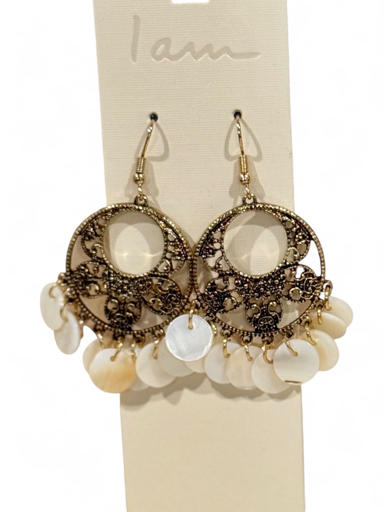 I Am Gold Filigree Hoop Earrings With White Shell Drops 12$